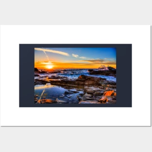 Godrevy Lighthouse, Golden Cornwall Sunset Posters and Art